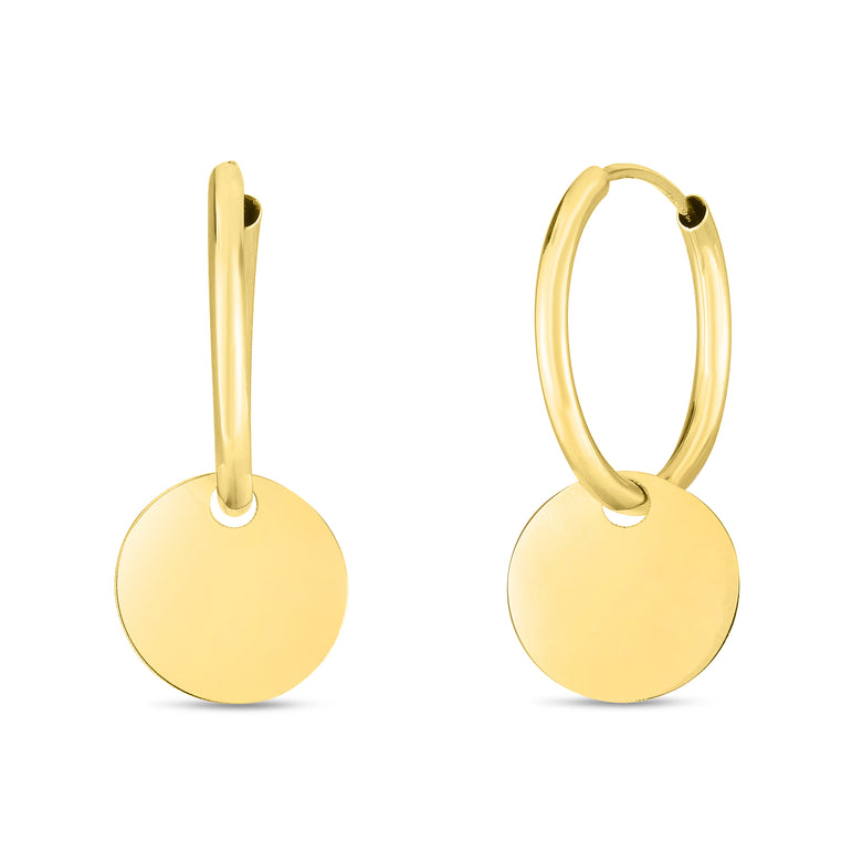 14K Dangle Circle Huggie Earring-Yellow | Endless