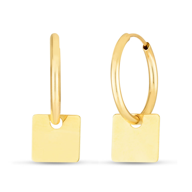 14K Dangle Square Huggie Earring-Yellow | Endless