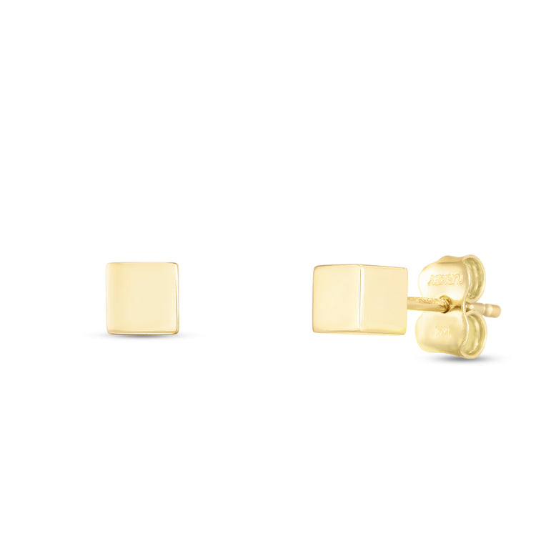 14K Cube Stud Earrings-Yellow | Push Back