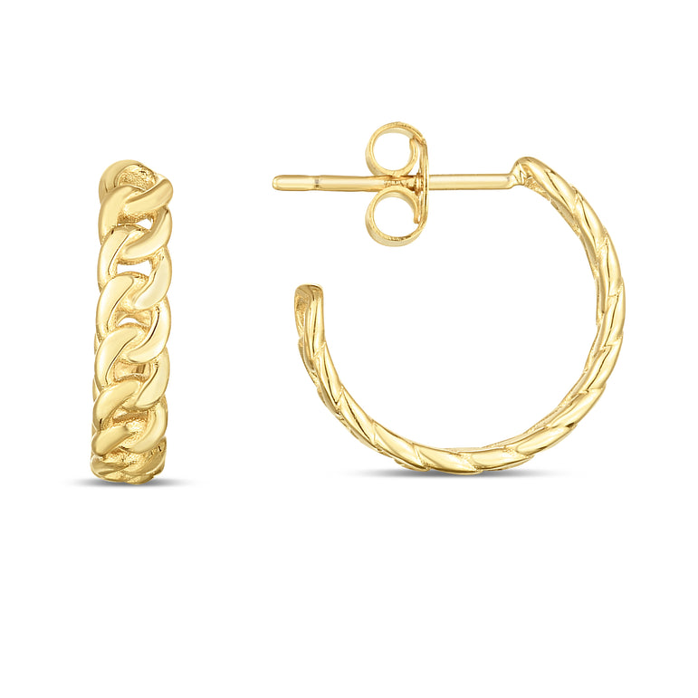 14K Gold Curb Chain C-Hoops-Yellow | Push Back