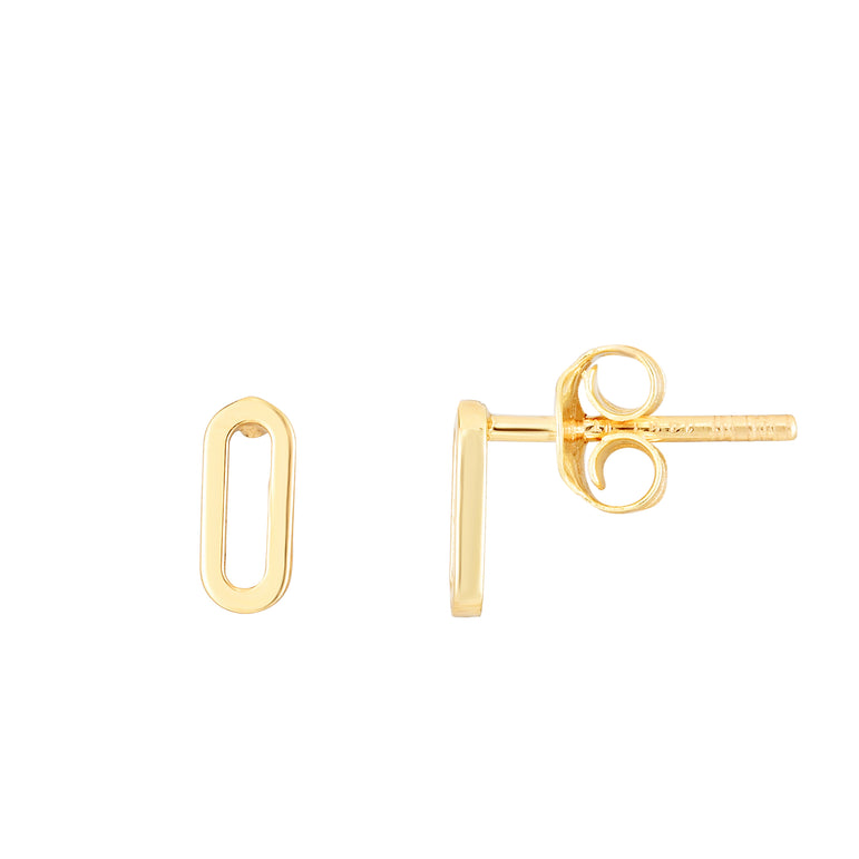 14K Yellow Gold Mini Paperclip Studs-Yellow | Push Back