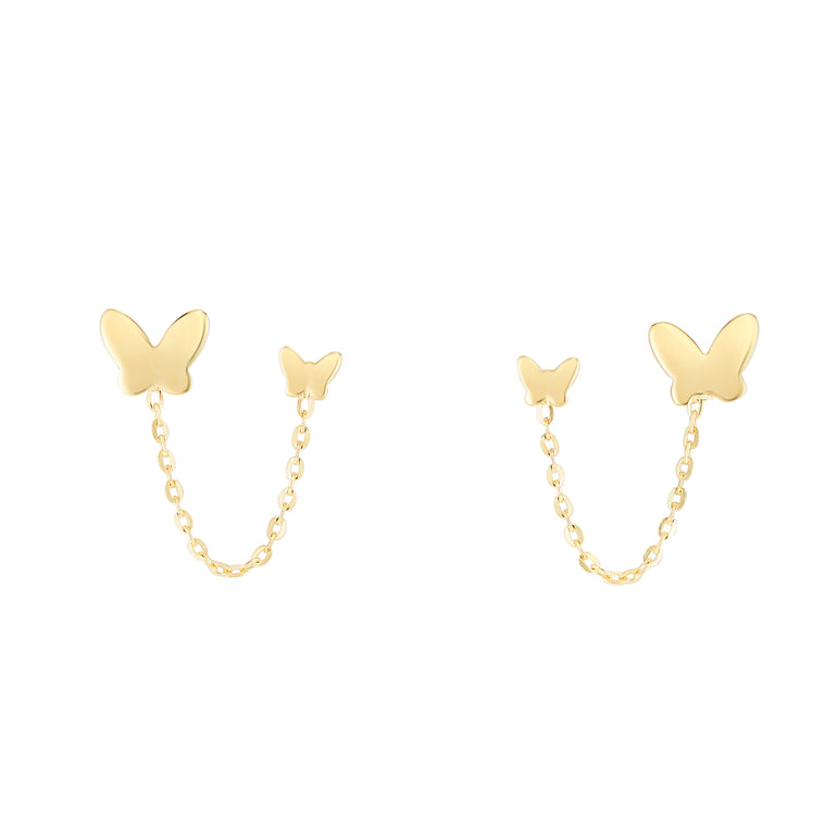 14K Double Pierced Butterfly Earrings-Yellow | Push Back