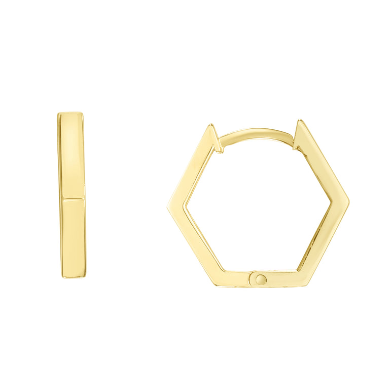 14K Hexagon Huggies-Yellow | Hinged