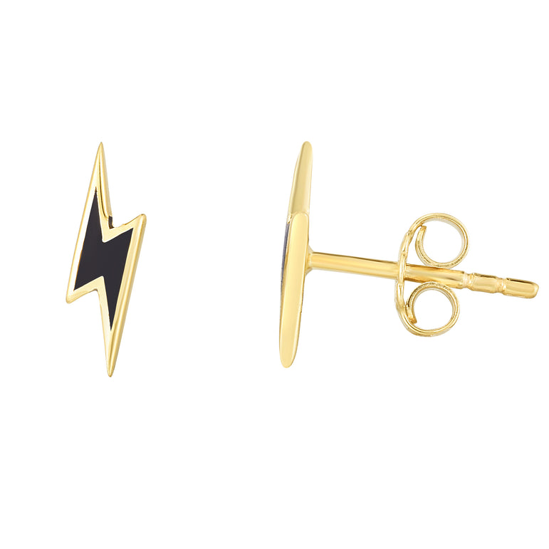 14K Lightning Bolt Enamel Earrings-Yellow | Push Back