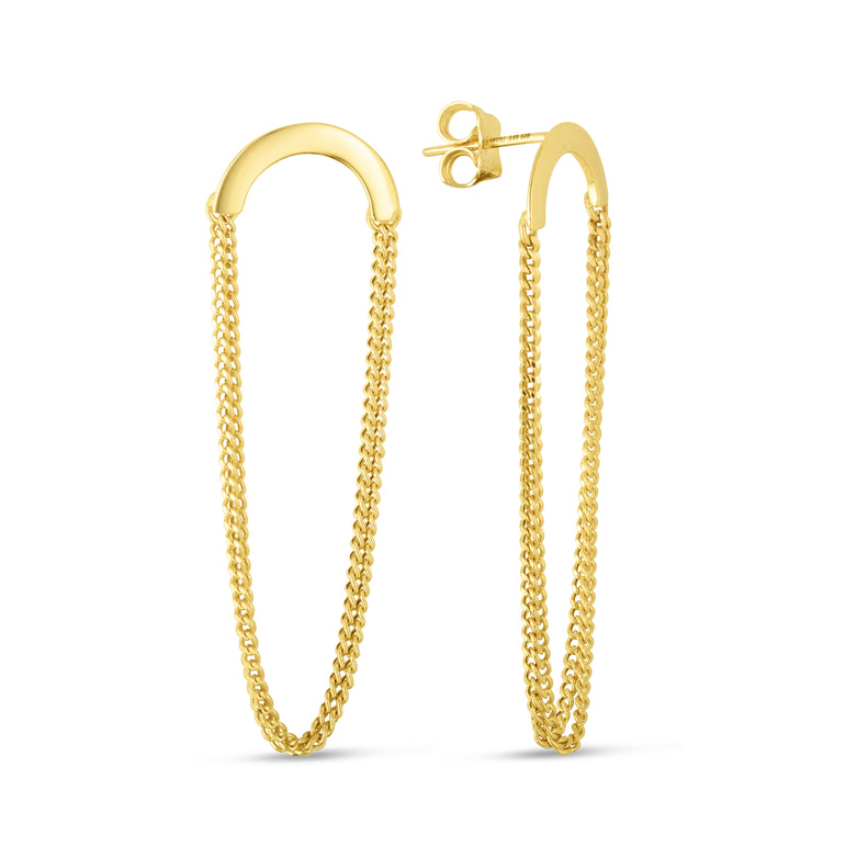 14K Gold Chain Drop Earrings-Yellow | Push Back