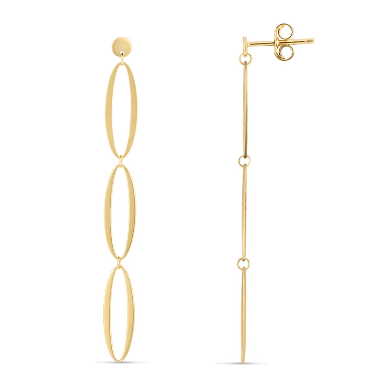 14K Triple Oval Drop Earrings-Yellow | Push Back