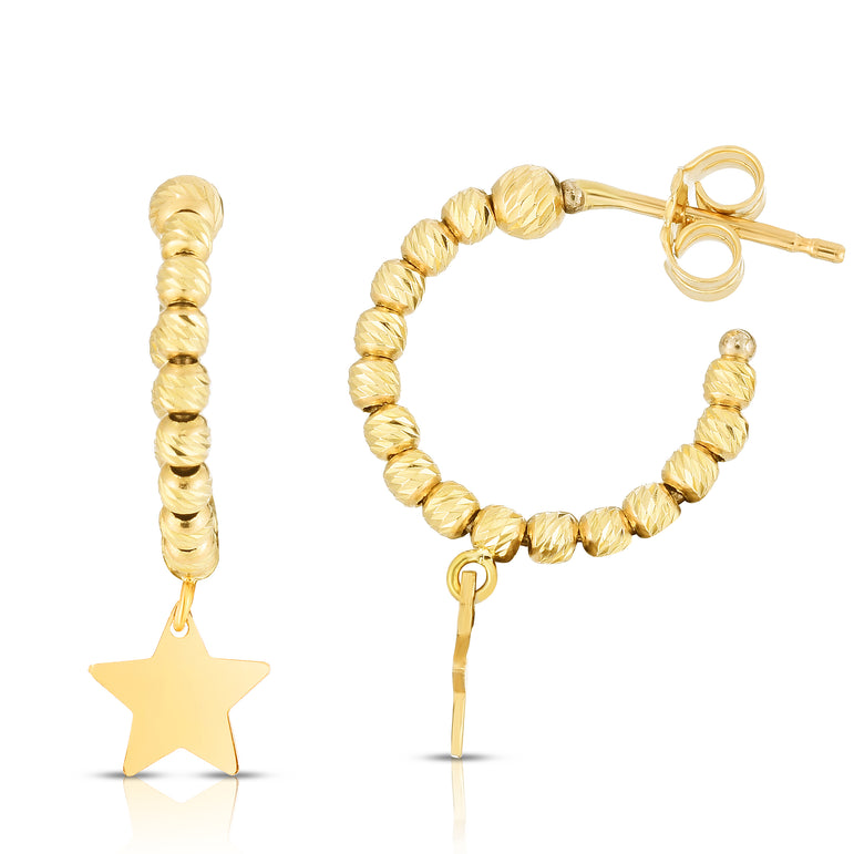 14K Star Beaded Hoops-Yellow | Push Back