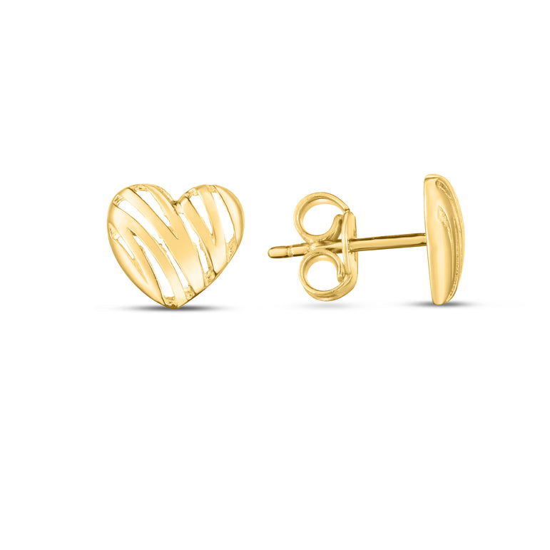 14K Scribble Heart Studs-Yellow | Push Back
