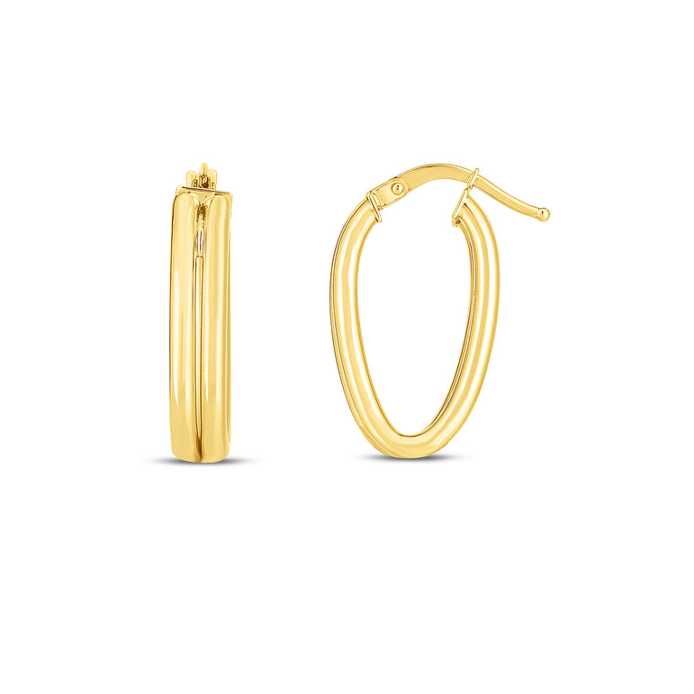 14K Double Oval Hoop Earrings-Yellow | Hinged