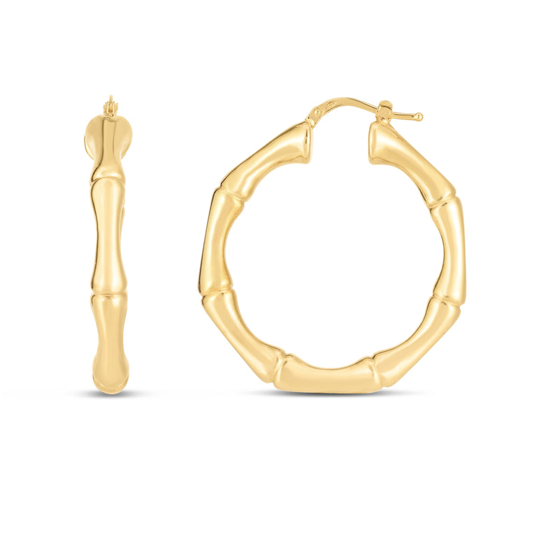 14K Large 38mm Bamboo Hoops-Yellow | Hinged
