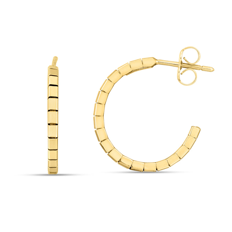 14K Brick Omega Hoop Earrings-Yellow | Push Back