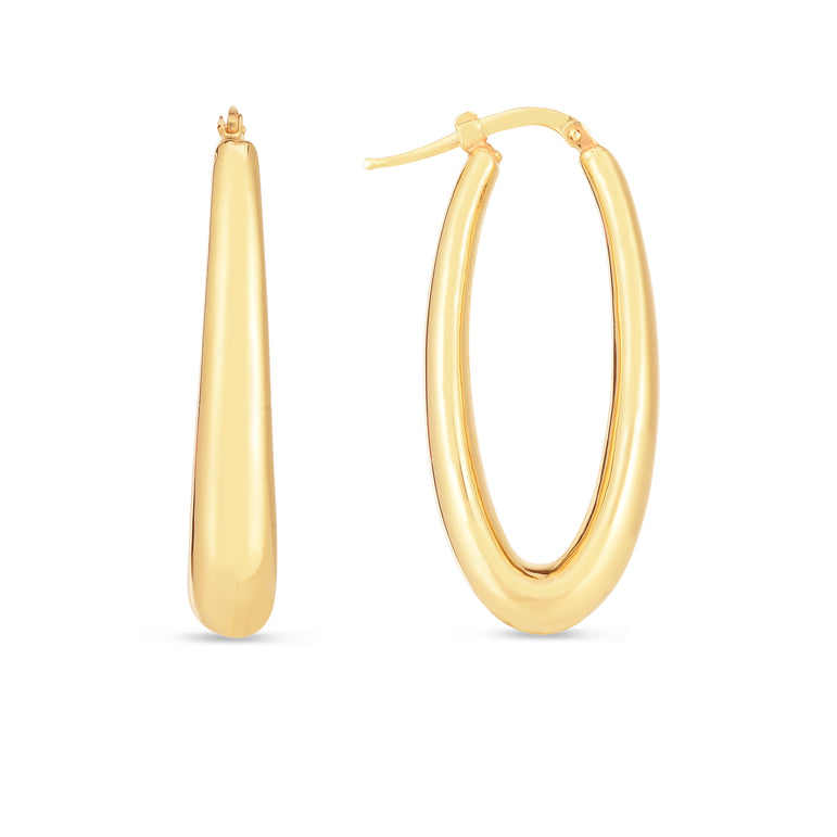 14K Elongated Oval Hoops-Yellow | Hinged