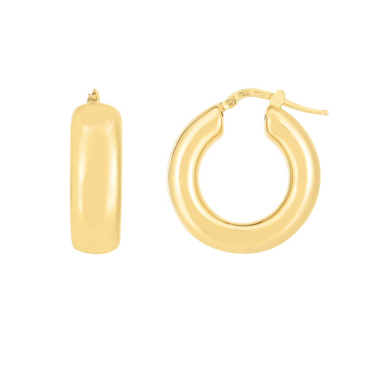 14K Medium Puffy Hoops-Yellow | Hinged