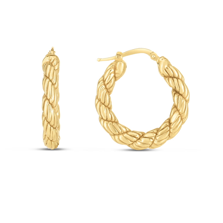 14K Rope Hoop Earrings-Yellow | Hinged