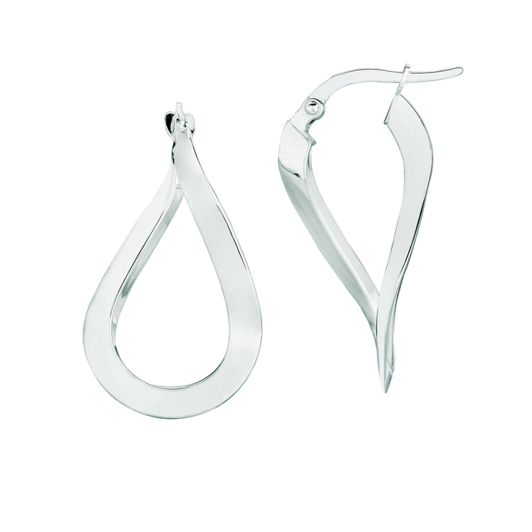 14K Gold Tear Drop Twist Freeform Earring-White | Hinged