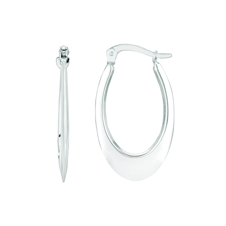 14K Gold Polished Graduated Oval Back to Back Hoop Earring-White | Hinged