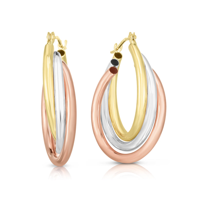 14K Tri-color Gold Polished Triple Row Hoop Earring-Tri-color | Hinged