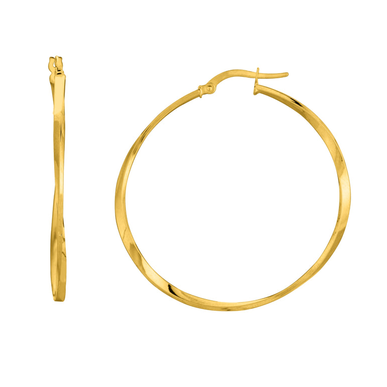 14K Yellow Gold Twisted Hoop Earring-Yellow | Hinged