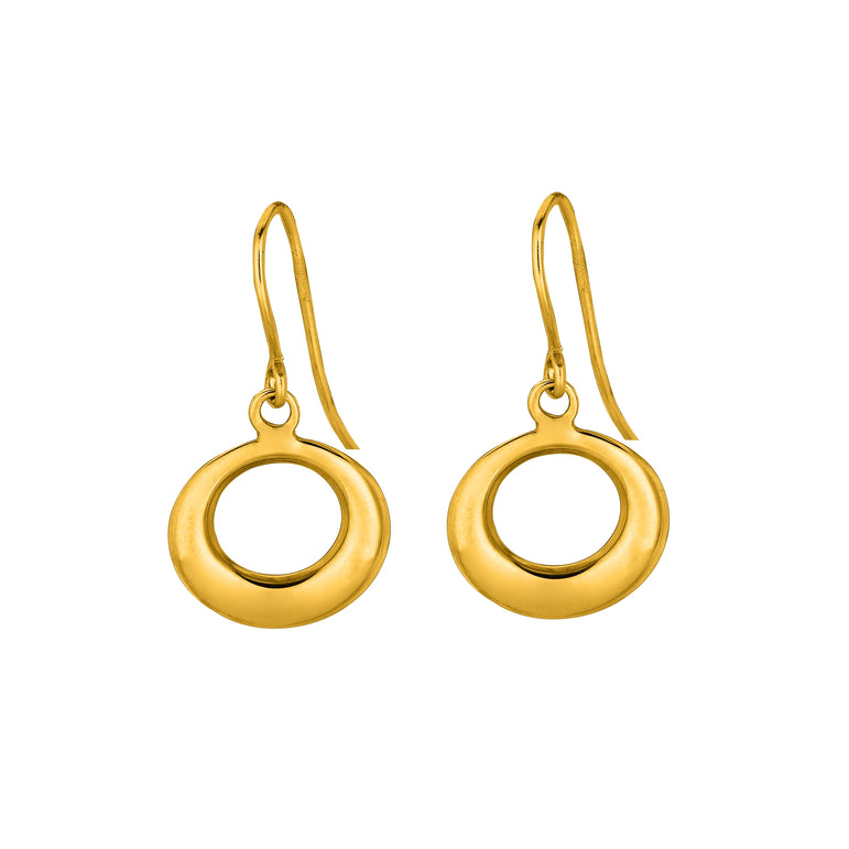 14K Gold Polished Open Circle Drop Earring-Yellow | Euro Wire