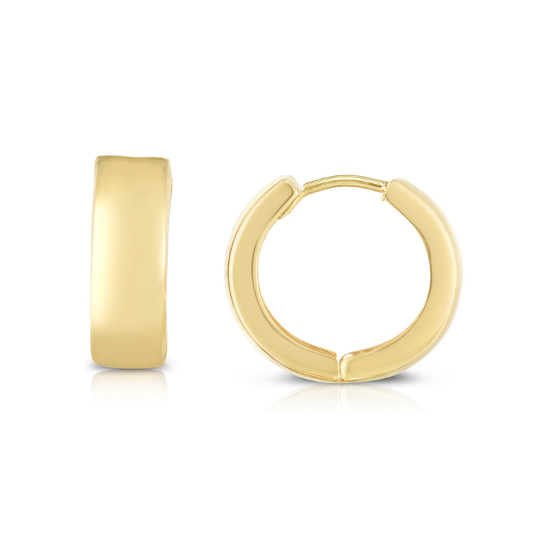 14K Gold Polished Huggie Earrings-Yellow | Hinged