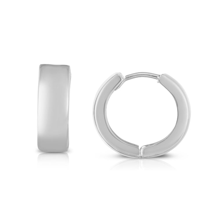 14K Gold Polished Huggie Earring-White | Hinged