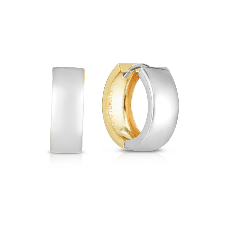 14K Gold Reversible Huggie Earring-Two-tone | Hinged