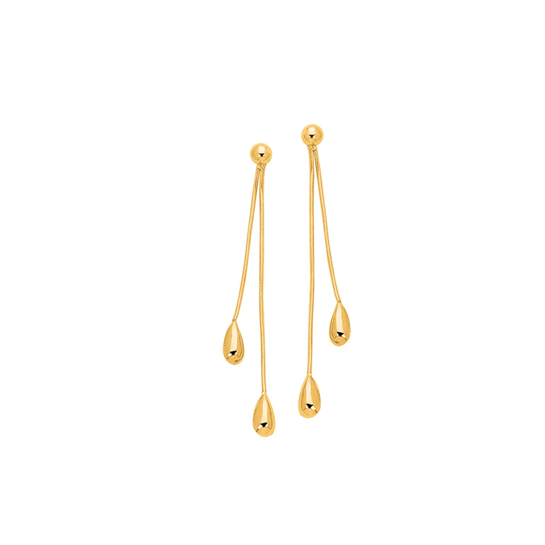 14K Gold Polished Double Tear Drop Earring-Yellow | Push Back