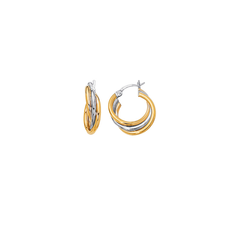 14K Yellow & White Gold Polished Triple Row Hoop Earring-Two-tone | Hinged