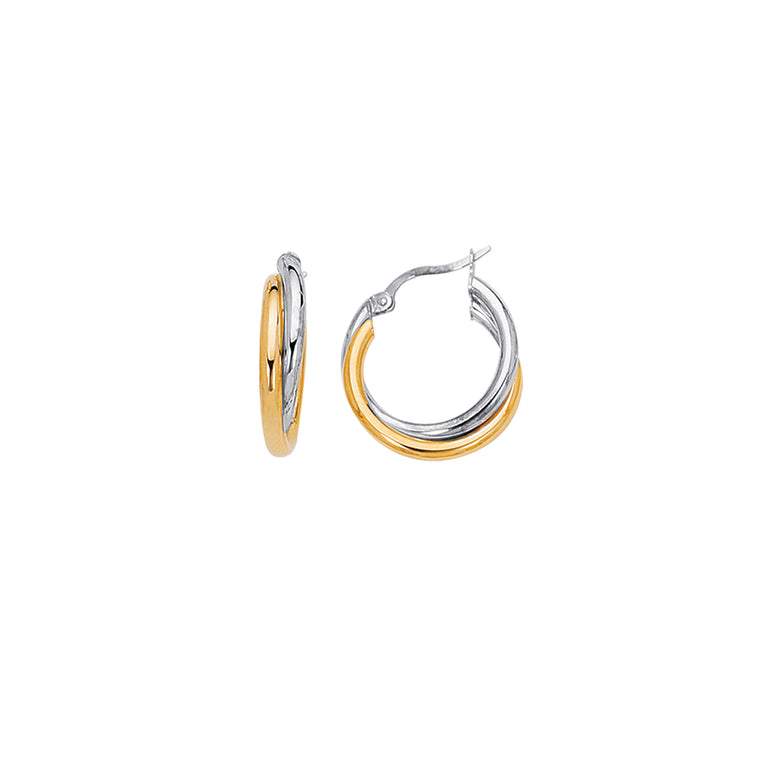 14K Two-tone Gold Polished Double Row Hoop Earring-Two-tone | Hinged