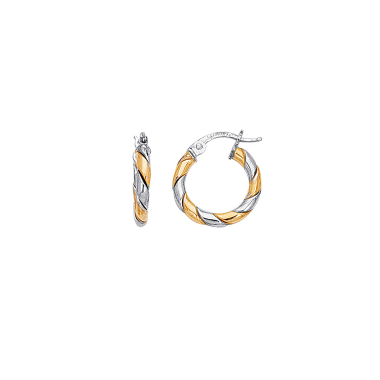14K Gold 2x15mm Twist Hoop Earring-Two-tone | Hinged