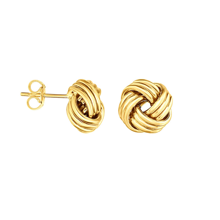 14K Gold Medium Multi-Row Love Knot Stud Earring-Yellow | Push Back