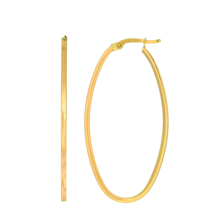 14K Gold Large Oval Hoop Earring-Yellow | Hinged