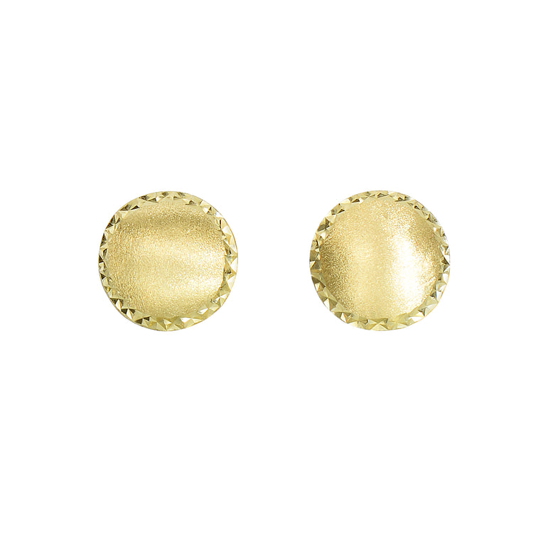 14K Gold Medium Satin Bead and Diamond Cut Post Earring-Yellow | Push Back