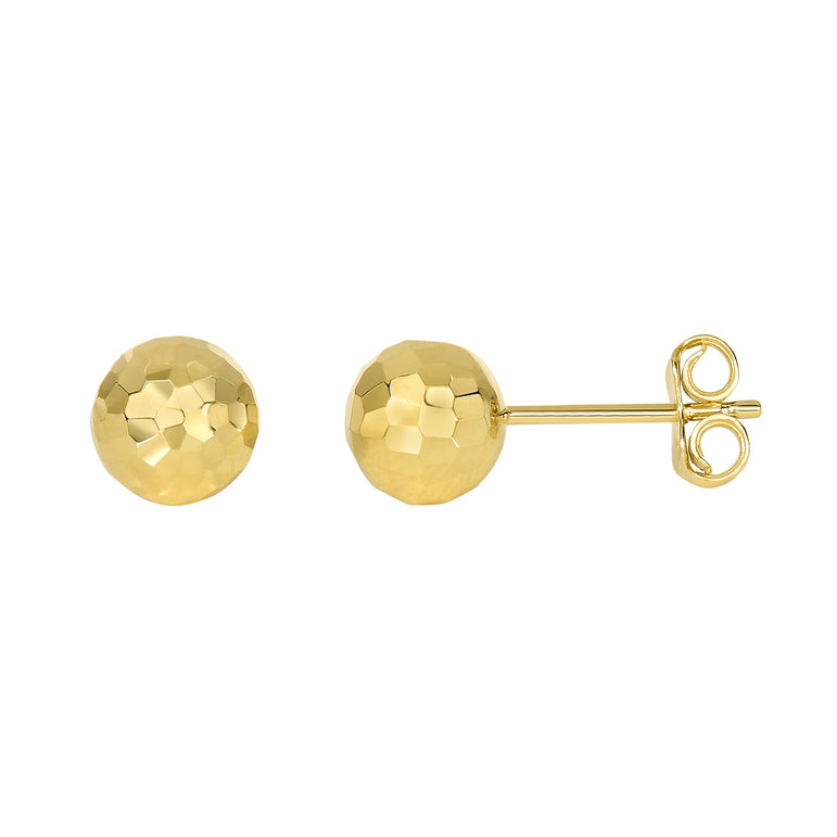 14K Gold 7mm Diamond Cut Post Earring-Yellow | Push Back