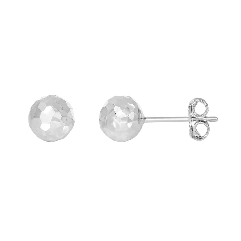 14K Gold 7mm Diamond Cut Post Earring-White | Push Back
