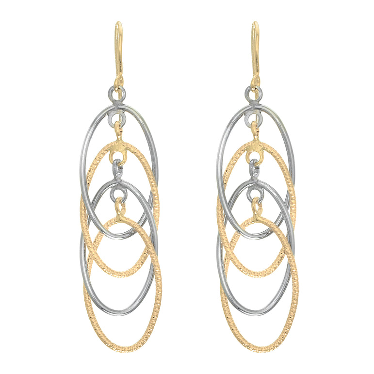 14K Gold Polished Interlocking Oval Dangle Earring-Two-tone | Euro Wire