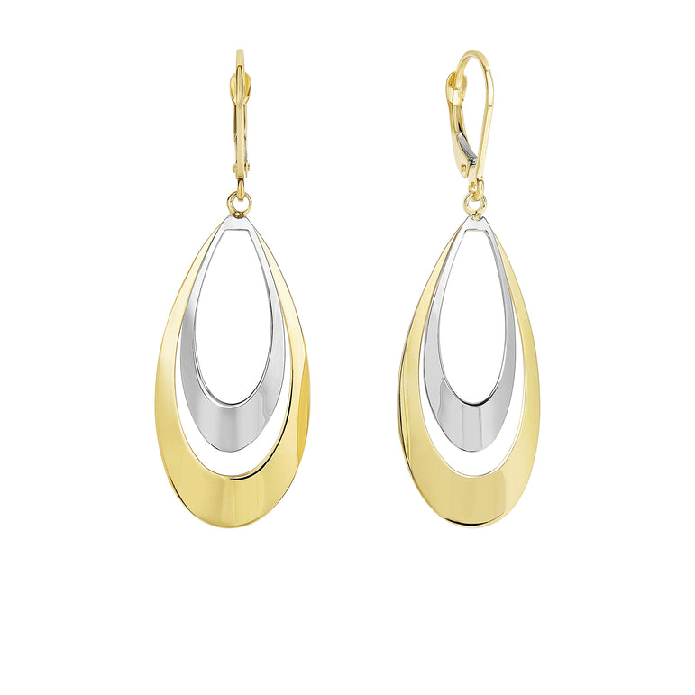 14K Gold Tear Drop Dangle Earring-Two-tone | Lever Back