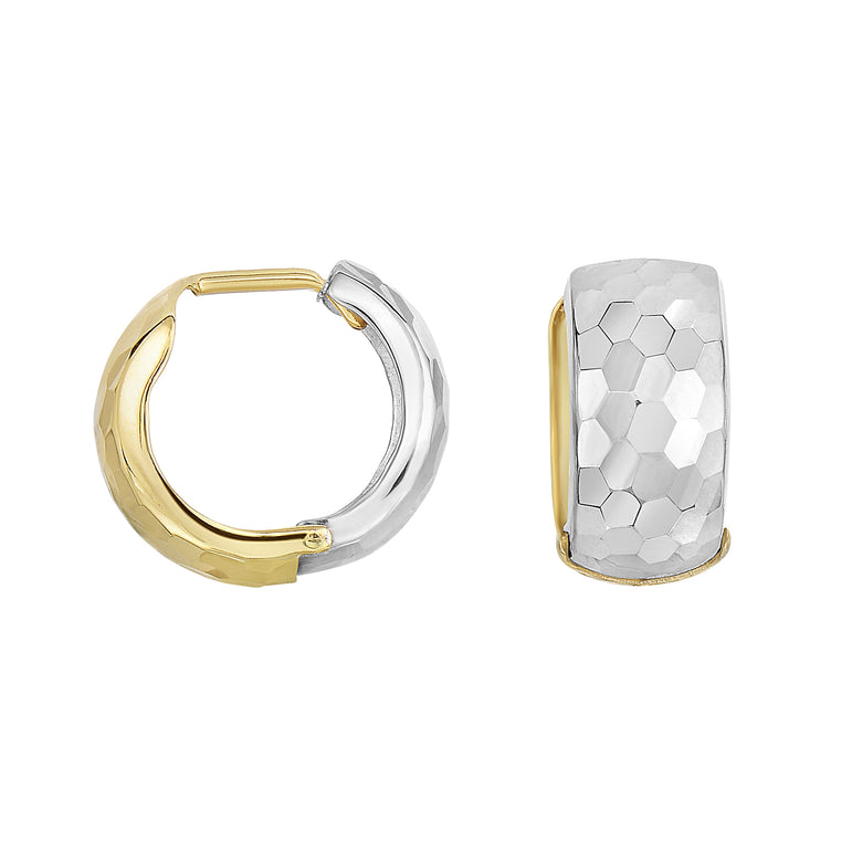 14K Gold Reversible Hammered Huggie Earring-Two-tone | Hinged