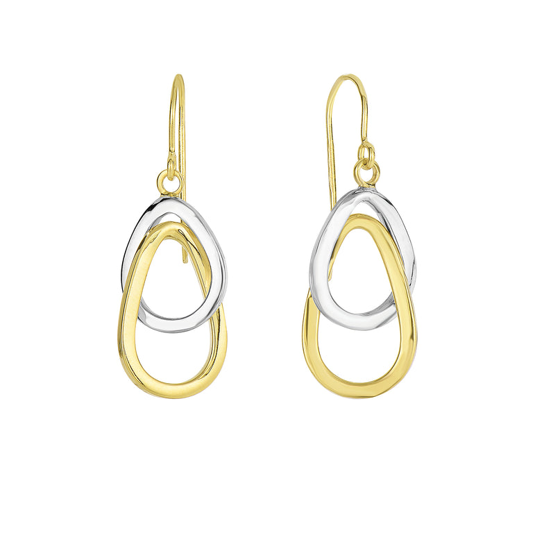 14K Gold Interlocked Ovals Drop Earring-Two-tone | Euro Wire