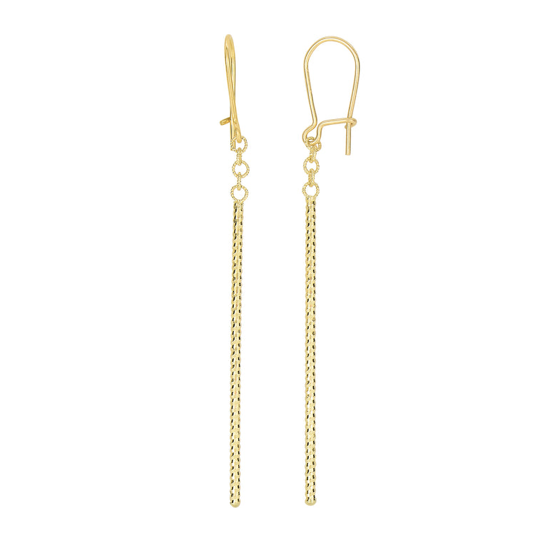 14K Gold Diamond Cut Bar Linear Drop Earring-Yellow | Euro Wire