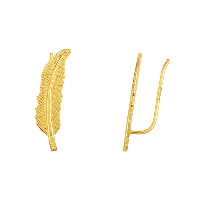 14K Gold Feather Ear Climber-Yellow