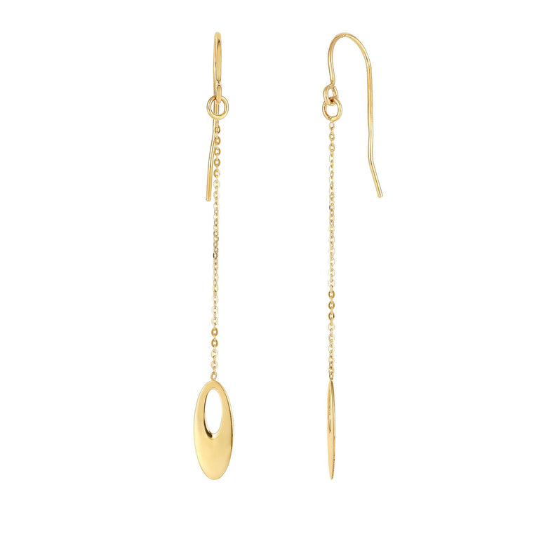 14K Gold Polished Open Oval Drop Earring-Yellow | Euro Wire