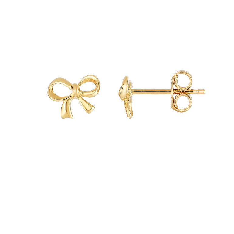 14K Gold Bow Stud Earring-Yellow | Push Back