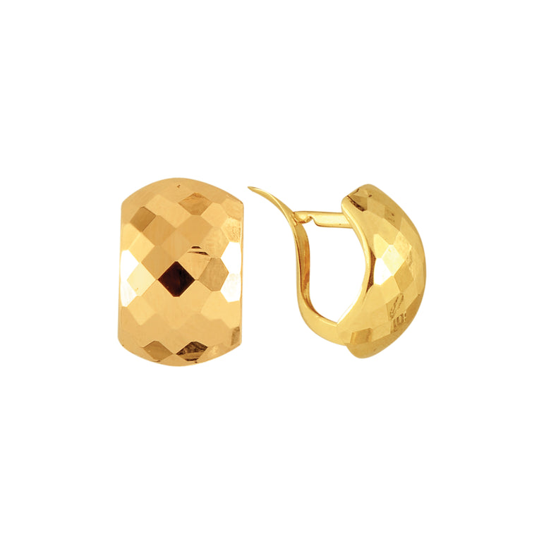14K Gold Faceted Huggie Earring-Yellow | Hinged