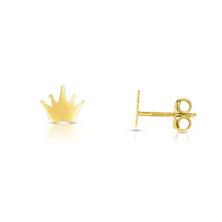 14K Gold Crown Stud Earring-Yellow | Push Back