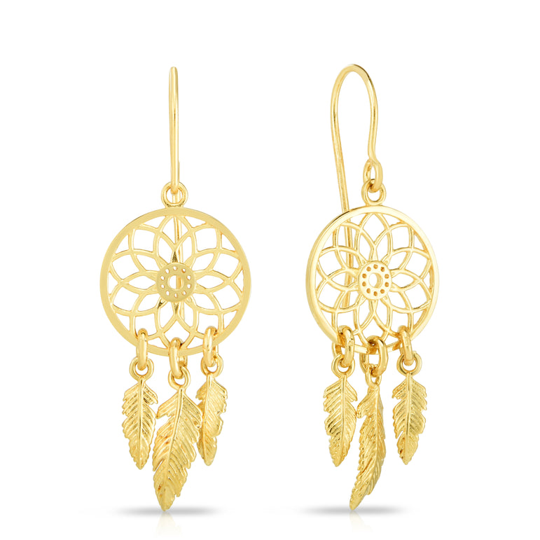 14K Gold Dreamcatcher Earring-Yellow | Euro Wire