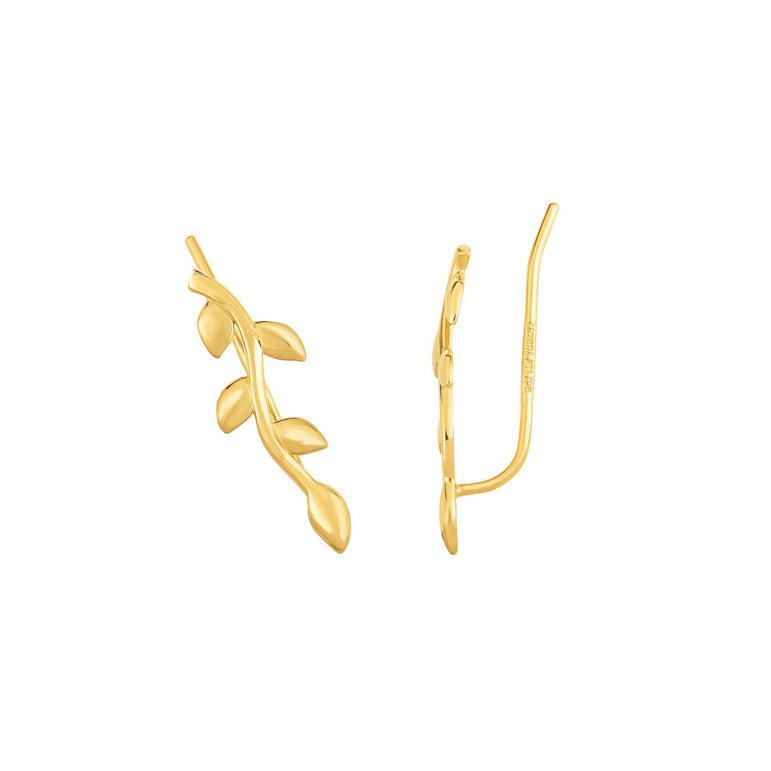 14K Gold Leaf Ear Climber-Yellow
