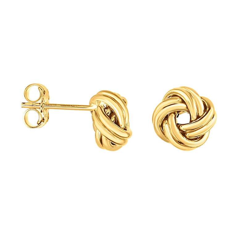 14K Gold Medium Muli-Row Love Knot Stud Earring-Yellow | Push Back