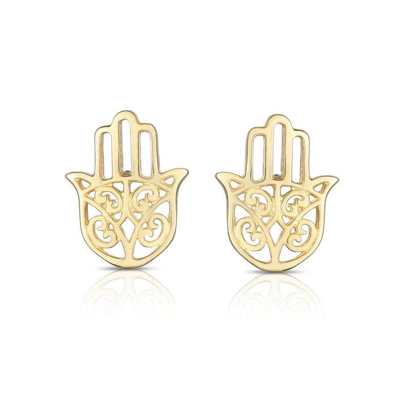 14K Gold Hamsa Stud Earring-Yellow | Push Back