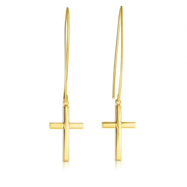 14K Gold Small Cross Threader Earring-Yellow | Euro Wire